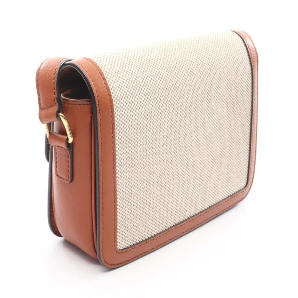 Celine Brown Shoulder Leather White Canvas Teen Ivory Triomphe Bag Brown White